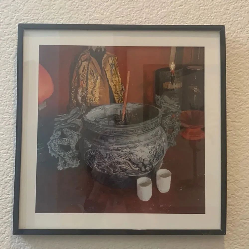 Zen Incense Pot Dragons Black Framed Wall Art